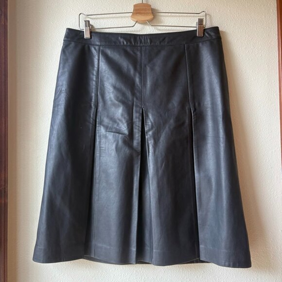 Halogen by Nordstrom Box Pleated 100% Leather Skirt Midi A-Line